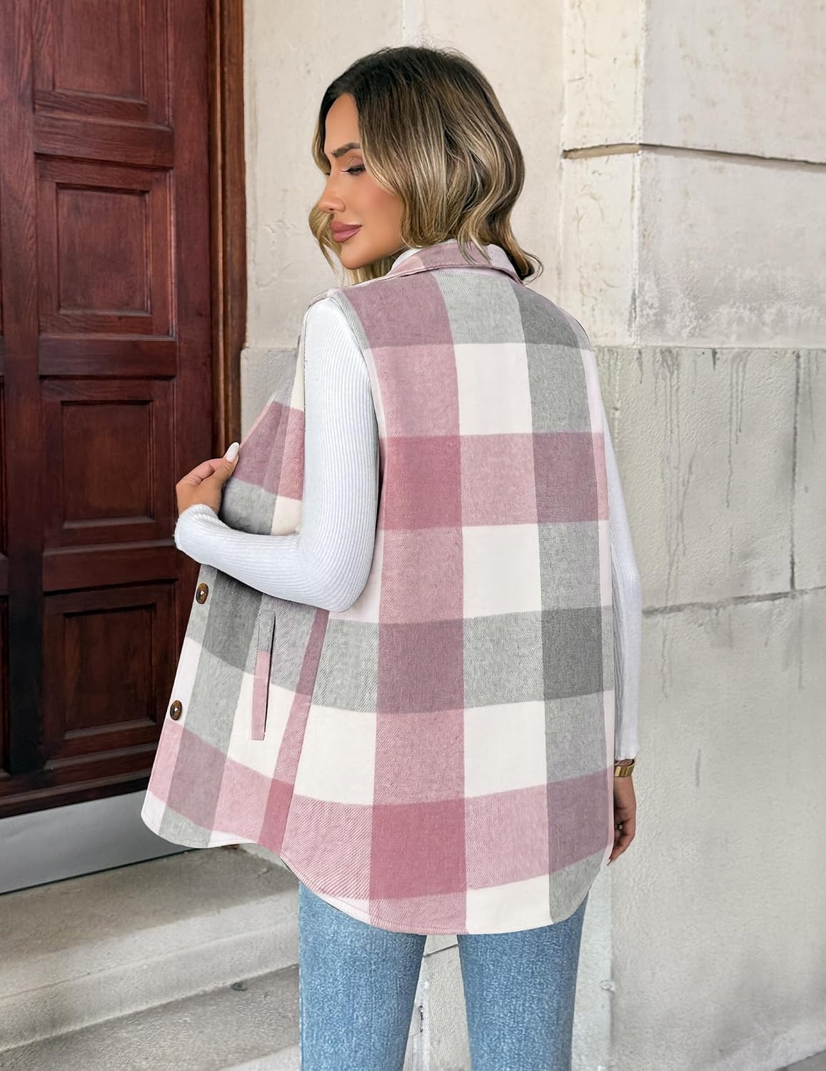 image:imageZeagoo Plaid Vest for Women Flannel Jackets Sleeveless Button Down ShirtsPinkgz695