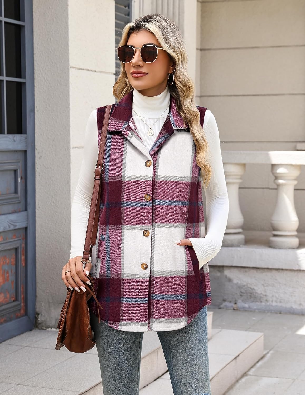 image:imageZeagoo Plaid Vest for Women Flannel Jackets Sleeveless Button Down ShirtsRedgz543