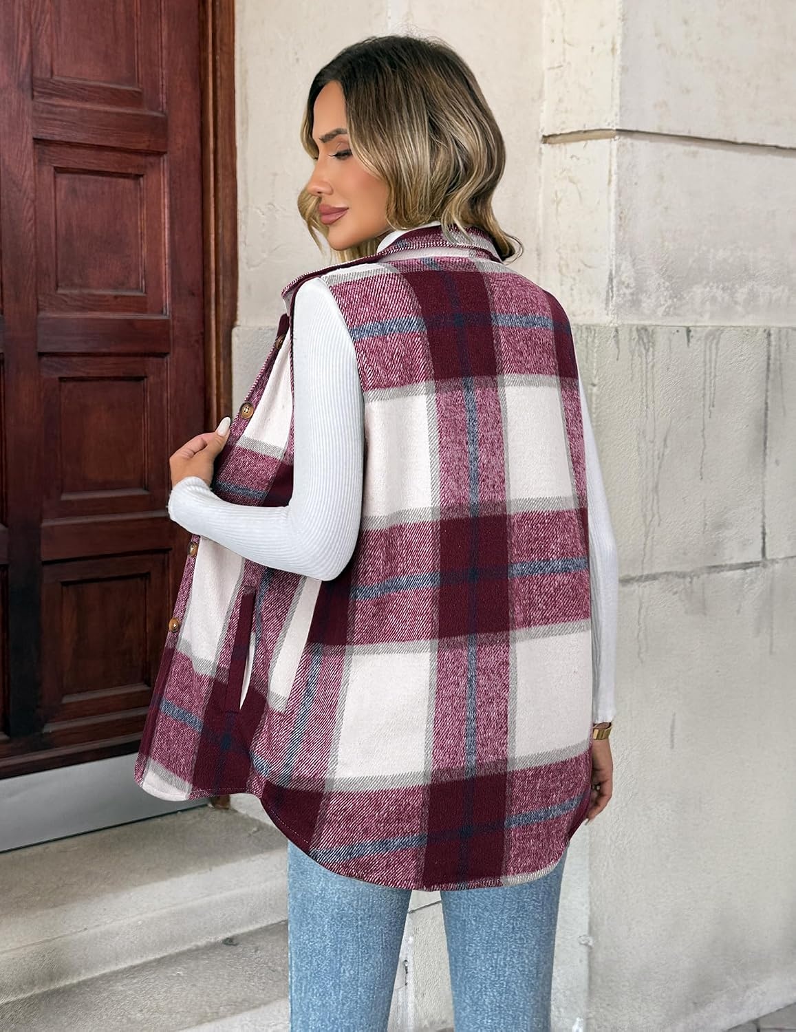 image:imageZeagoo Plaid Vest for Women Flannel Jackets Sleeveless Button Down ShirtsRedgz543