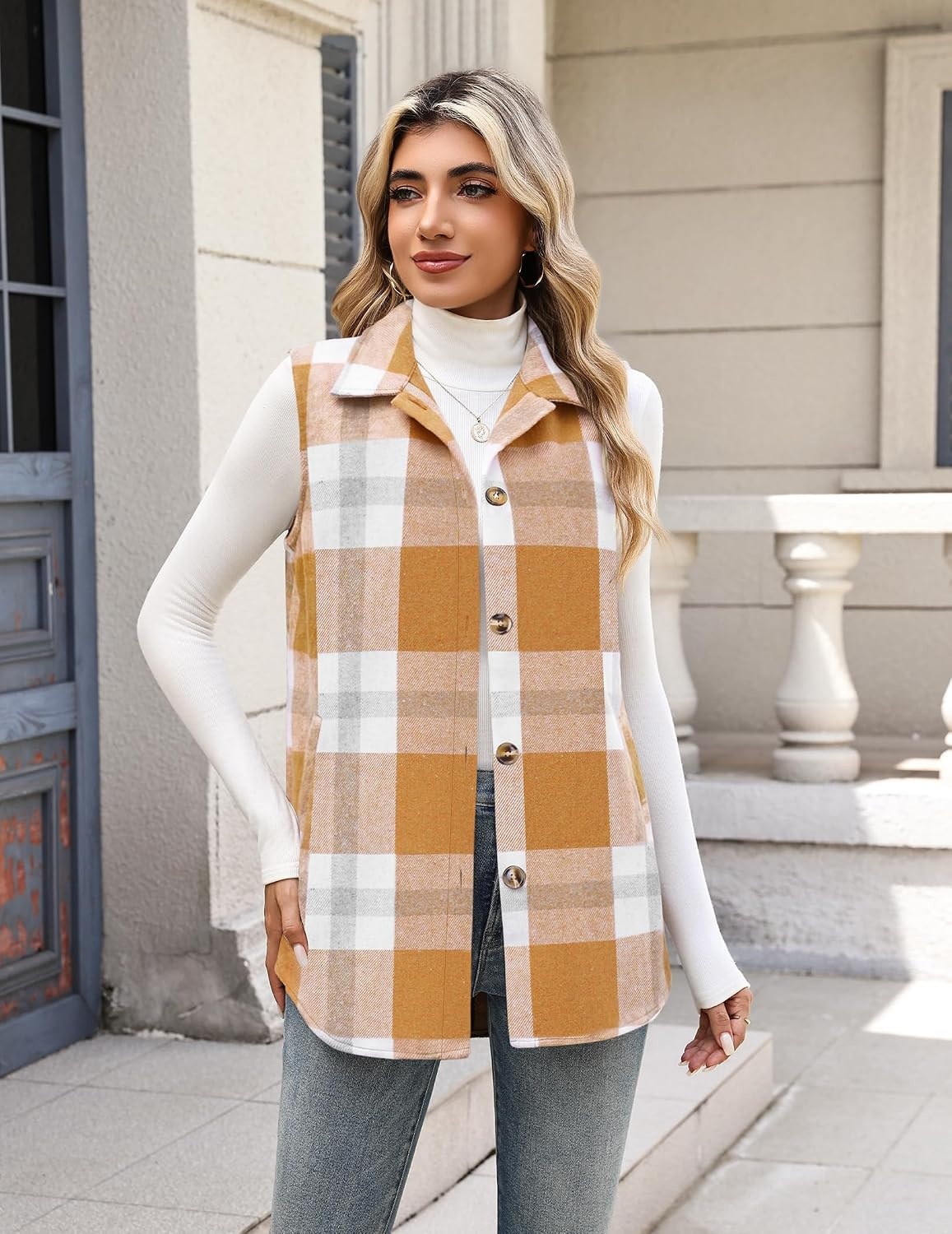 image:imageZeagoo Plaid Vest for Women Flannel Jackets Sleeveless Button Down ShirtsYellowgw578