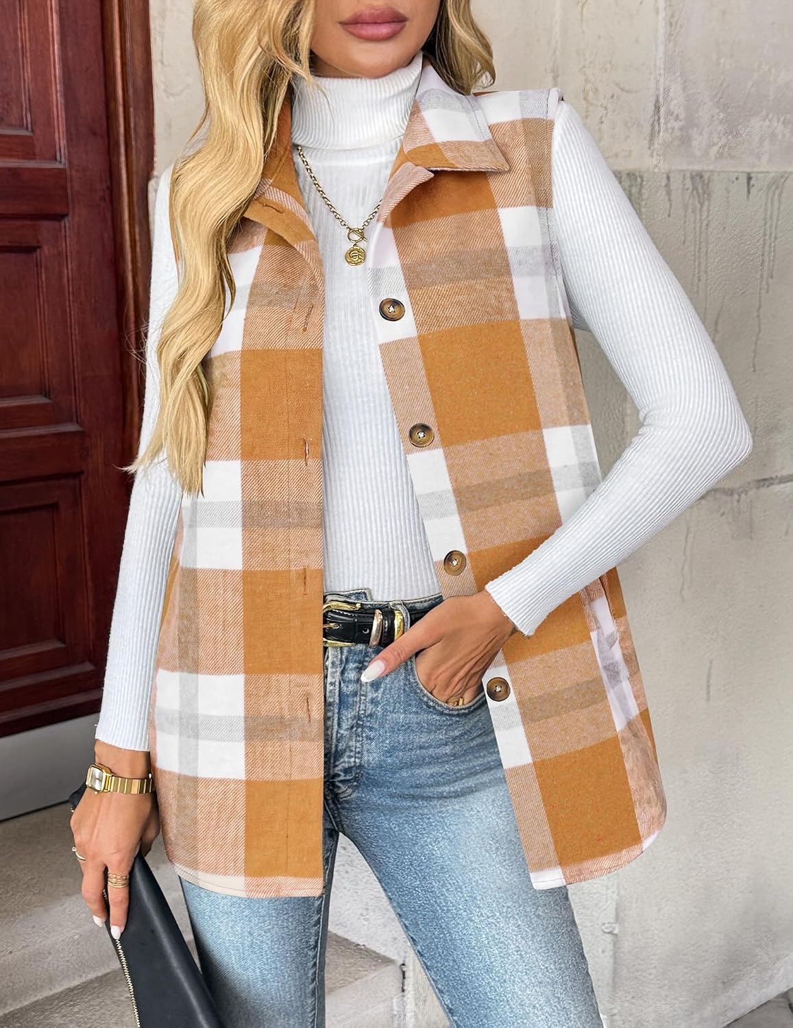 image:imageZeagoo Plaid Vest for Women Flannel Jackets Sleeveless Button Down ShirtsYellowgw578