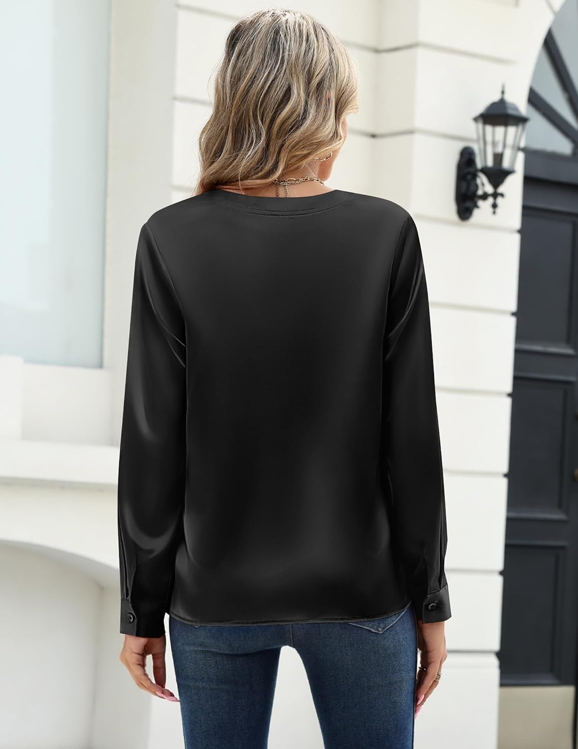 image:imageZeagoo Satin Blouses for Women Silk Tops Long Sleeve Shirts Fall ClothesBlack