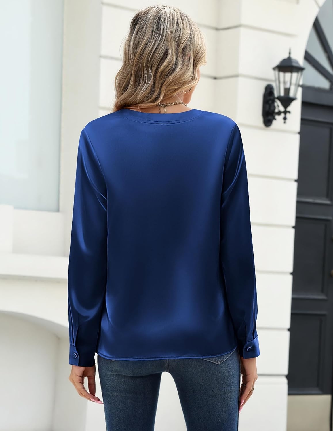 image:imageZeagoo Satin Blouses for Women Silk Tops Long Sleeve Shirts Fall ClothesNavy Blue