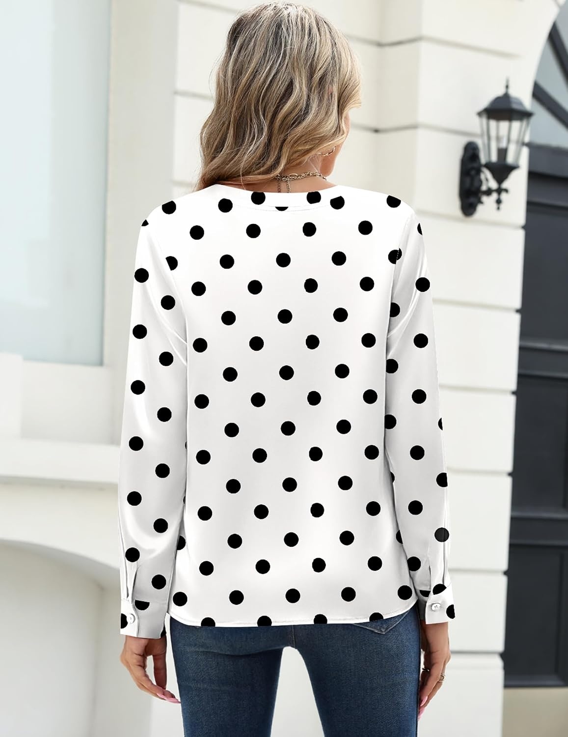 image:imageZeagoo Satin Blouses for Women Silk Tops Long Sleeve Shirts Fall ClothesPolka Dots