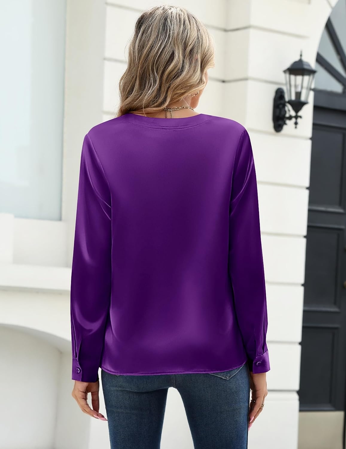 image:imageZeagoo Satin Blouses for Women Silk Tops Long Sleeve Shirts Fall ClothesPurple