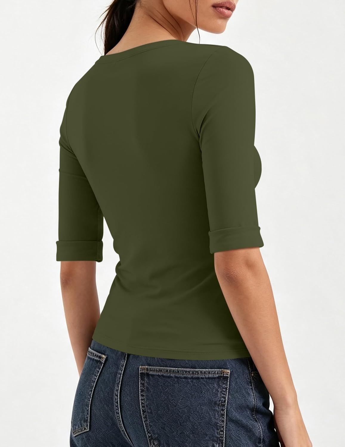 image:imageZeagoo Womens Half Sleeve Tops Boat Neck Tee Shirt Business Casual BlousesArmy Green