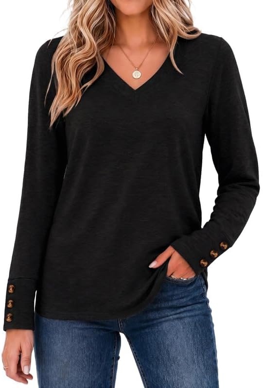 image:imageZeagoo Womens Long Sleeve Tops V Neck T Shirts Dressy Casual BlouseBlack
