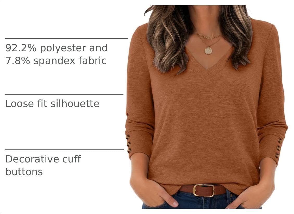 image:imageZeagoo Womens Long Sleeve Tops V Neck T Shirts Dressy Casual BlouseCaramel
