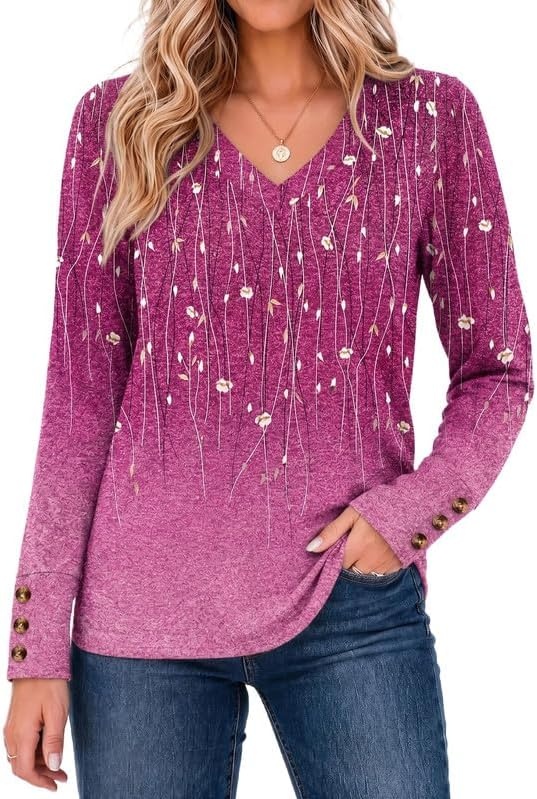 image:imageZeagoo Womens Long Sleeve Tops V Neck T Shirts Dressy Casual BlouseFloral Purple