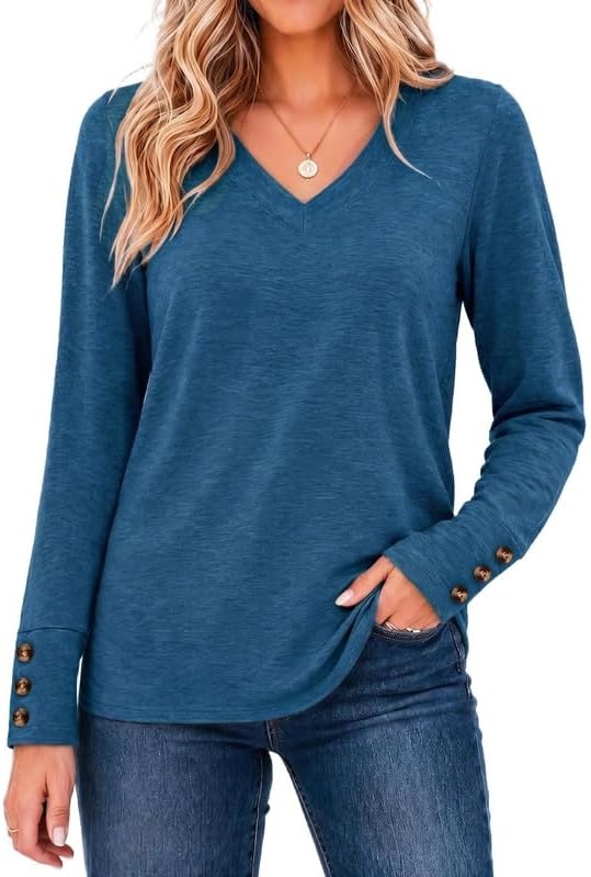 image:imageZeagoo Womens Long Sleeve Tops V Neck T Shirts Dressy Casual BlouseNavy Blue