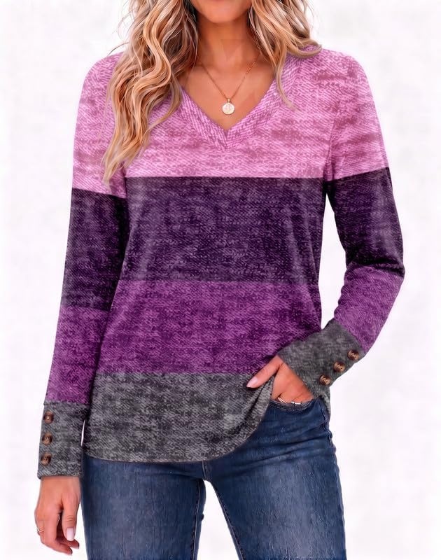 image:imageZeagoo Womens Long Sleeve Tops V Neck T Shirts Dressy Casual BlousePink Purple