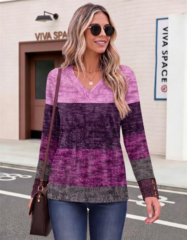 image:imageZeagoo Womens Long Sleeve Tops V Neck T Shirts Dressy Casual BlousePink Purple
