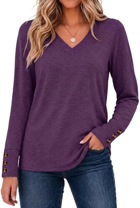 image:imageZeagoo Womens Long Sleeve Tops V Neck T Shirts Dressy Casual BlousePurple