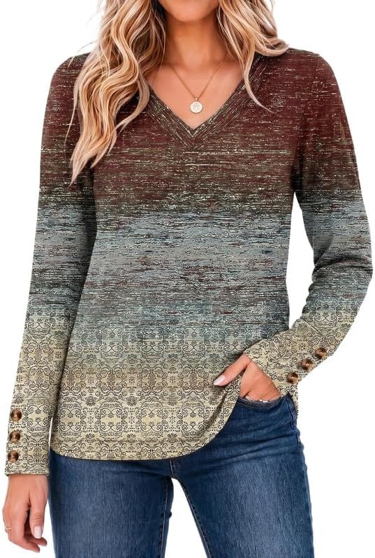 image:imageZeagoo Womens Long Sleeve Tops V Neck T Shirts Dressy Casual BlouseYellow Boho