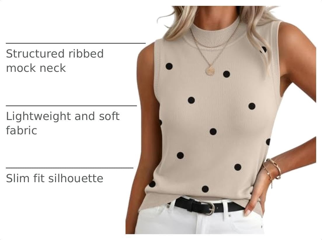 image:imageZeagoo Womens Sleeveless Tops Turtleneck Sweater Business Casual OutfitsA1polka Dotkhaki