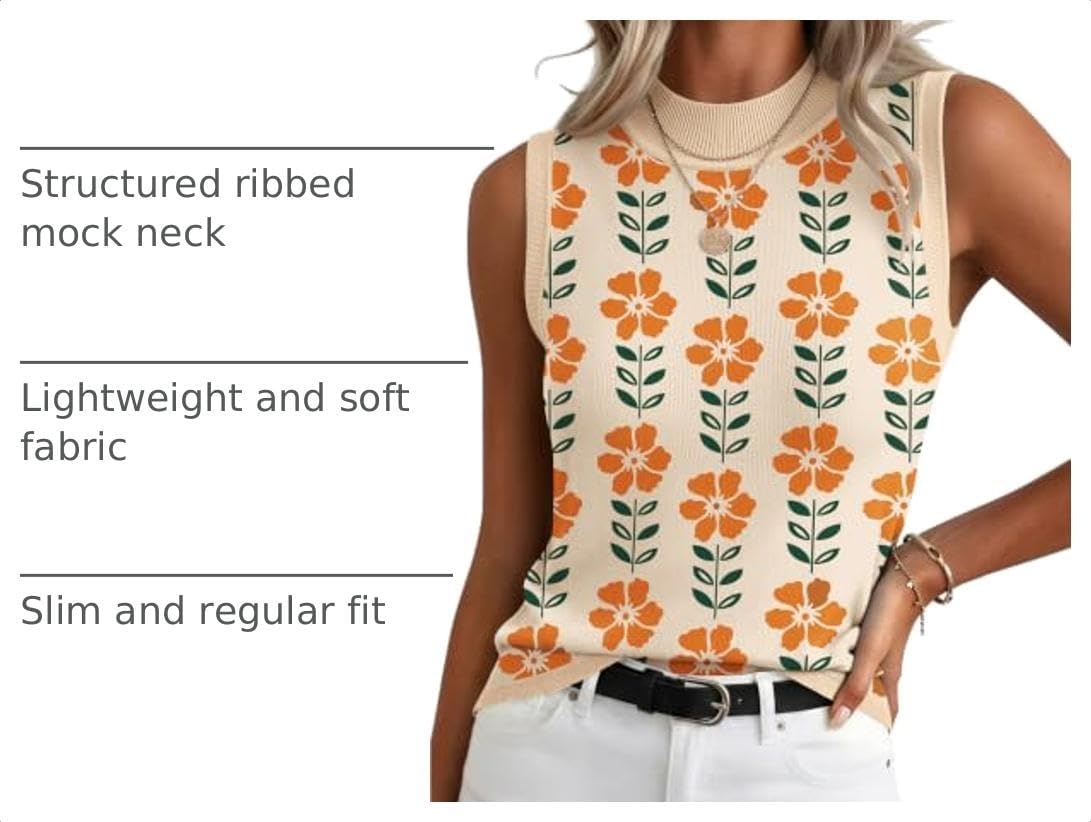 image:imageZeagoo Womens Sleeveless Tops Turtleneck Sweater Business Casual OutfitsA2floral Apricot