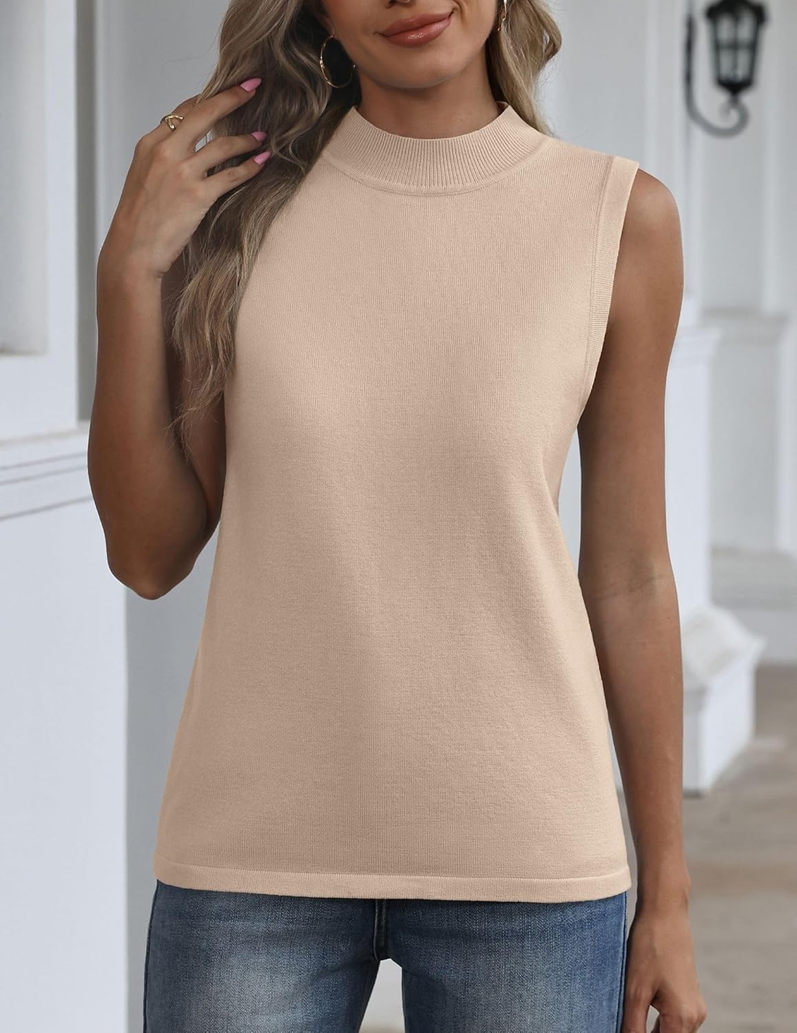 image:imageZeagoo Womens Sleeveless Tops Turtleneck Sweater Business Casual OutfitsCamel