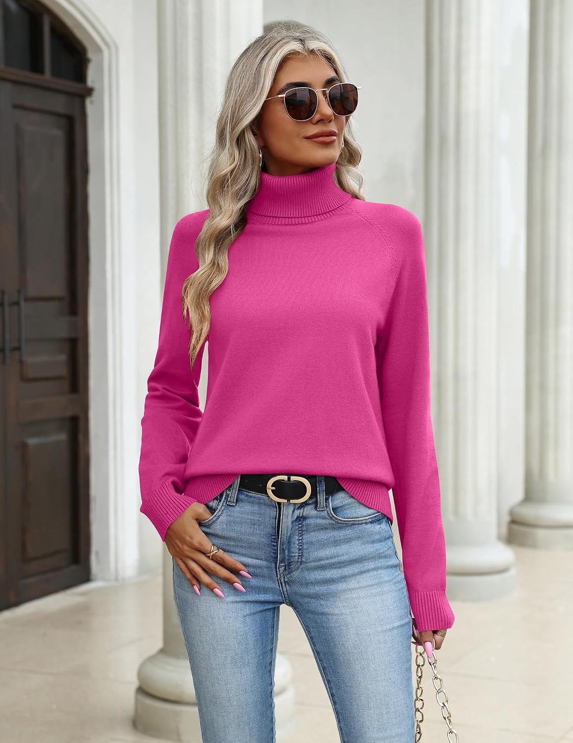 image:imageZeagoo Womens Sweaters Fall Turtleneck Tops Long Sleeve Winter ClothingRose Red
