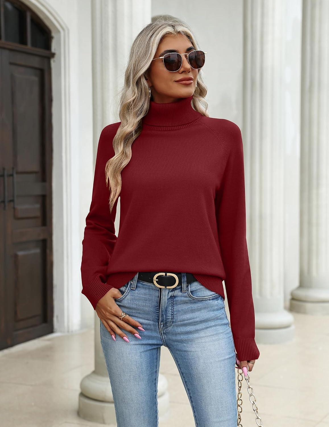image:imageZeagoo Womens Sweaters Fall Turtleneck Tops Long Sleeve Winter ClothingWine Red