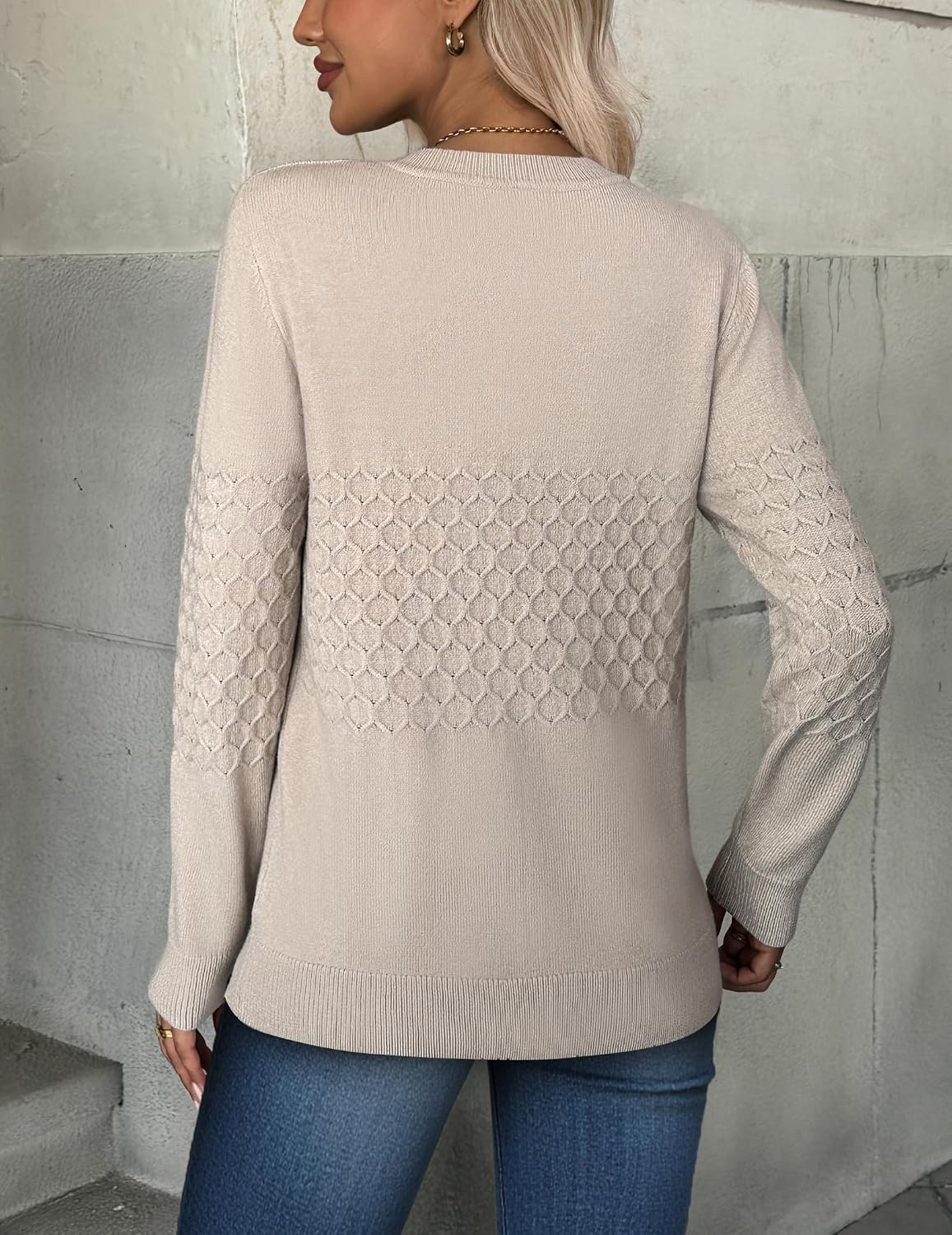 image:imageZeagoo Womens Sweaters Long Sleeve Crew Neck Ribbed Knit Tops Fall ClothesA Apricot