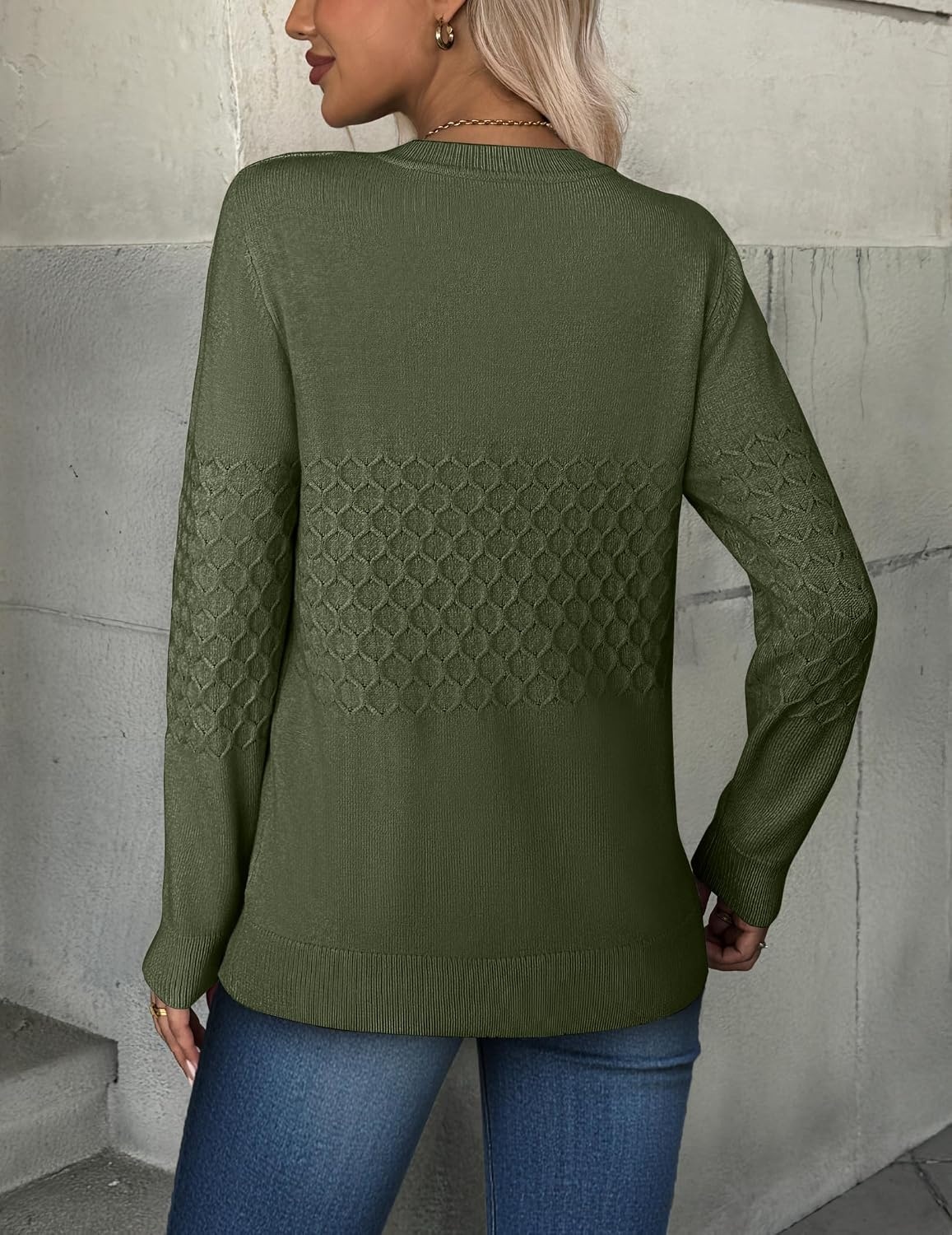image:imageZeagoo Womens Sweaters Long Sleeve Crew Neck Ribbed Knit Tops Fall ClothesA Army Green