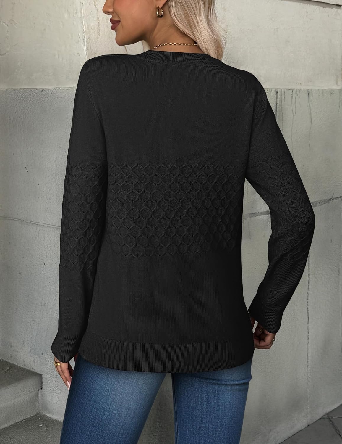 image:imageZeagoo Womens Sweaters Long Sleeve Crew Neck Ribbed Knit Tops Fall ClothesA Black