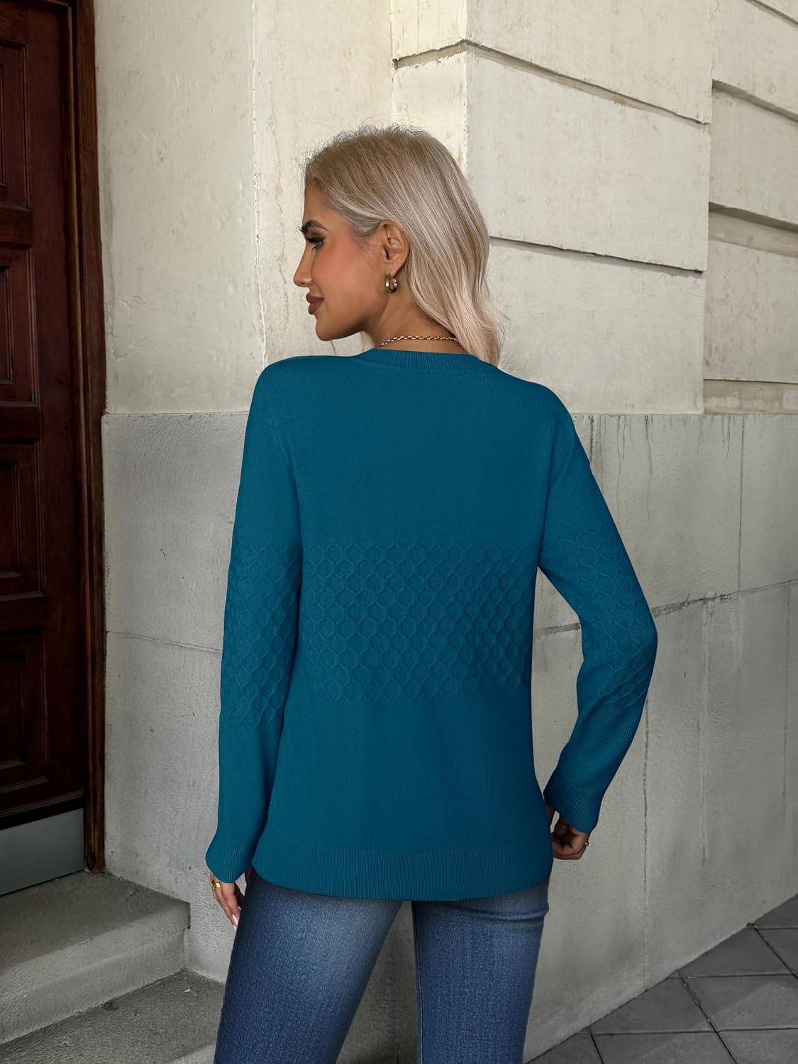 image:imageZeagoo Womens Sweaters Long Sleeve Crew Neck Ribbed Knit Tops Fall ClothesA Blue