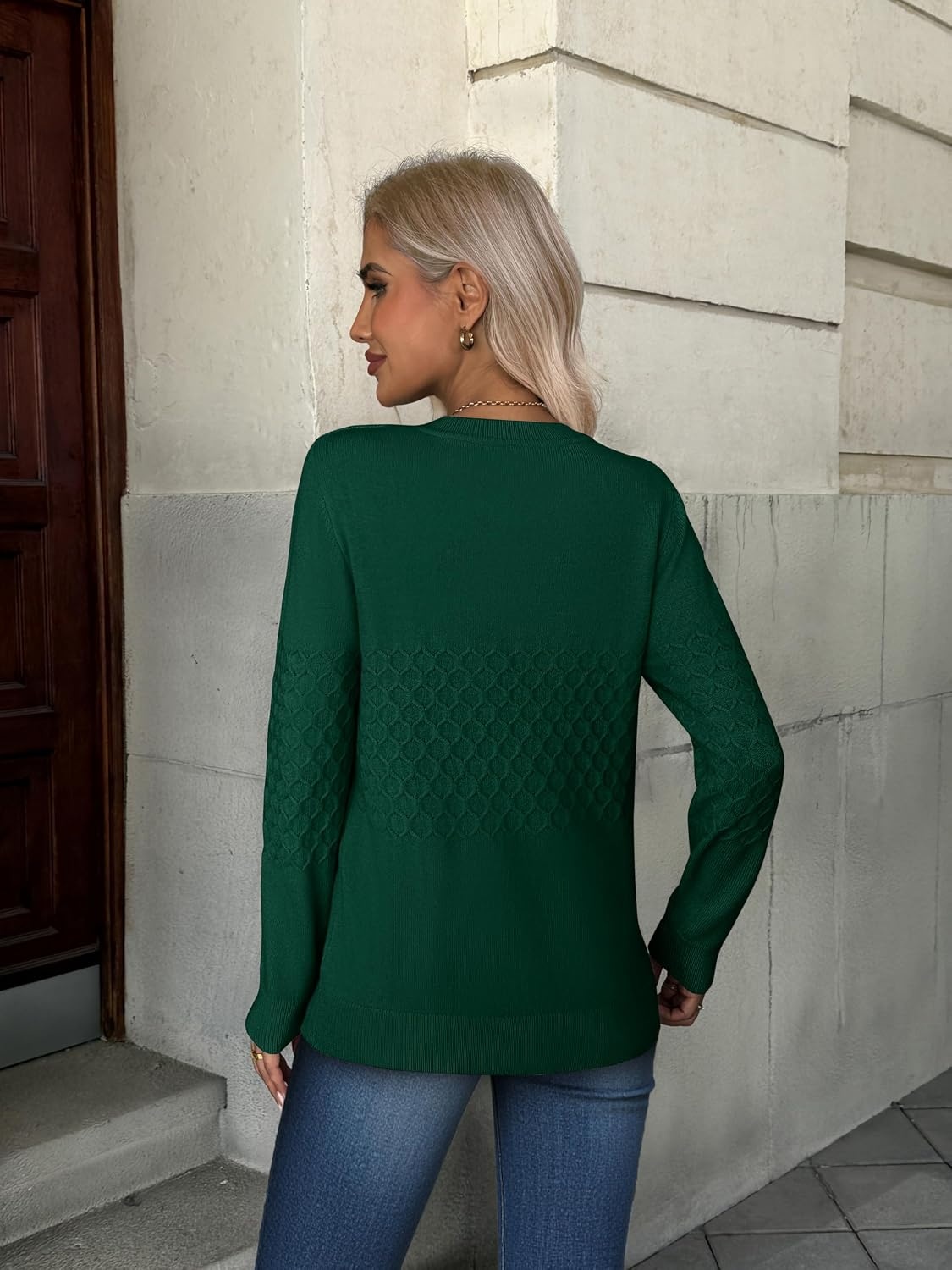 image:imageZeagoo Womens Sweaters Long Sleeve Crew Neck Ribbed Knit Tops Fall ClothesA Green