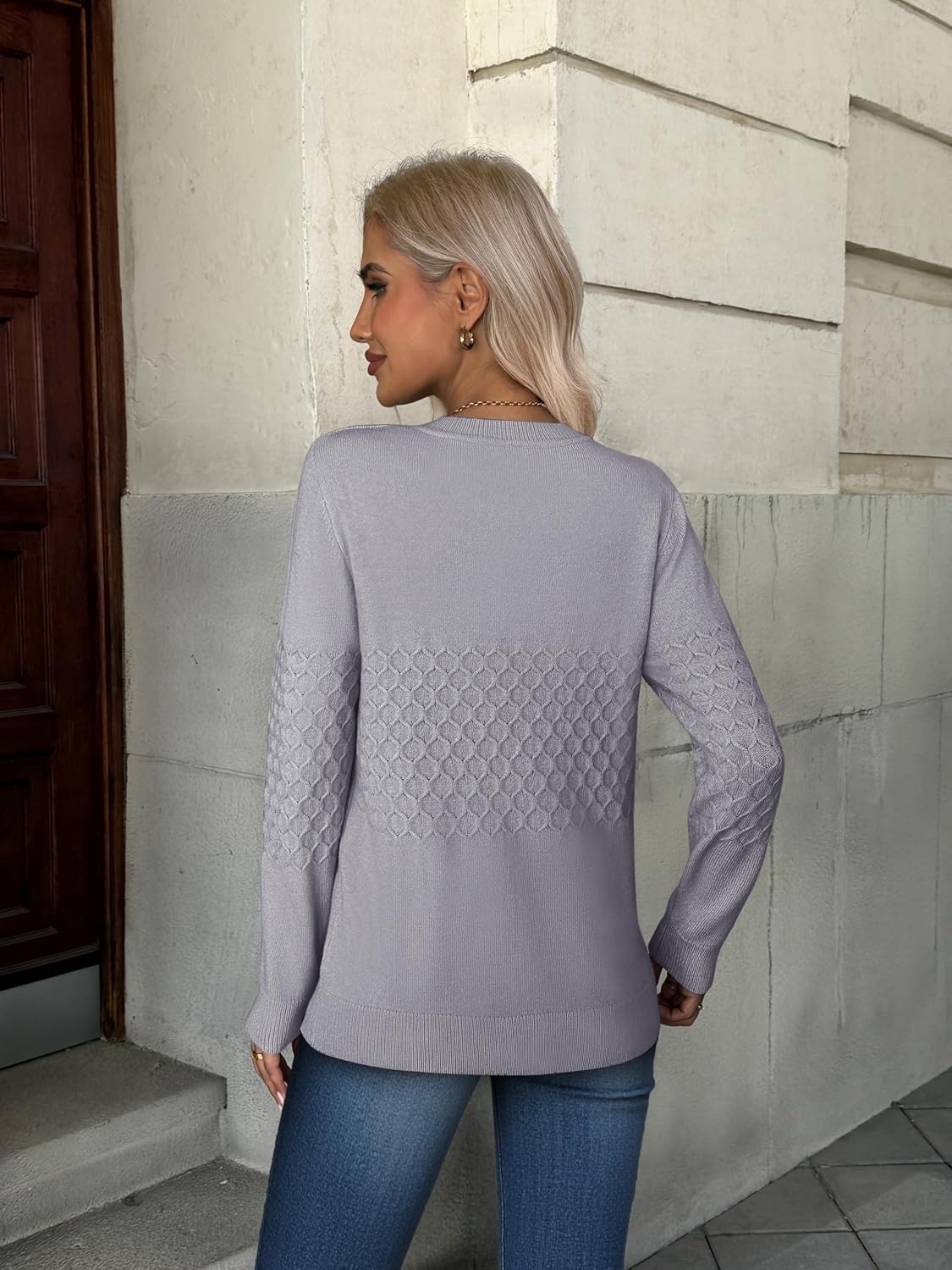 image:imageZeagoo Womens Sweaters Long Sleeve Crew Neck Ribbed Knit Tops Fall ClothesA Grey