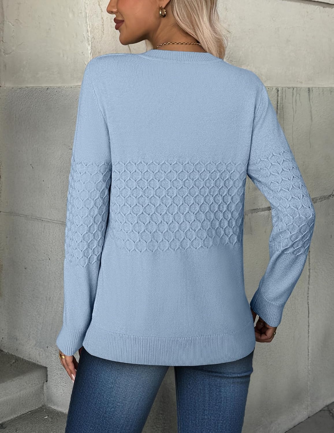 image:imageZeagoo Womens Sweaters Long Sleeve Crew Neck Ribbed Knit Tops Fall ClothesA Light Blue
