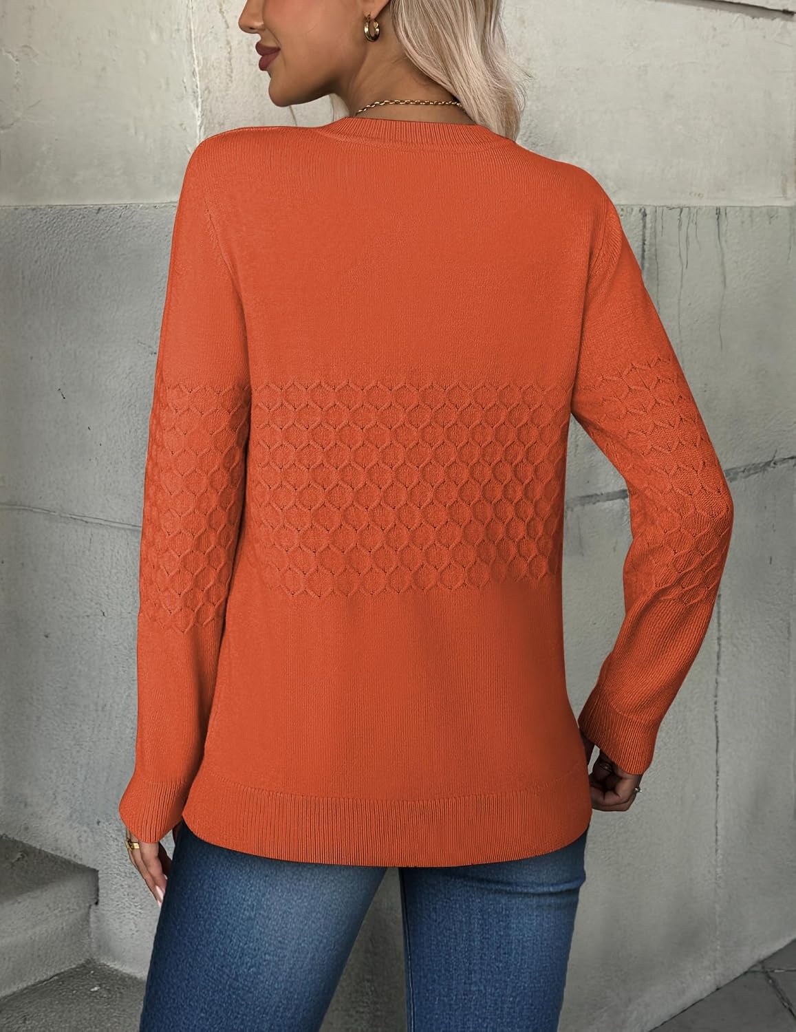 image:imageZeagoo Womens Sweaters Long Sleeve Crew Neck Ribbed Knit Tops Fall ClothesA Orange