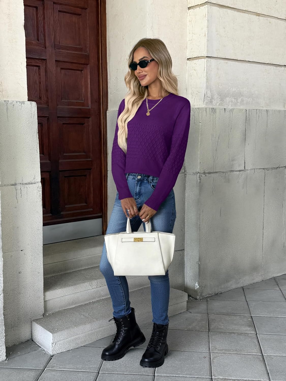image:imageZeagoo Womens Sweaters Long Sleeve Crew Neck Ribbed Knit Tops Fall ClothesA Purple