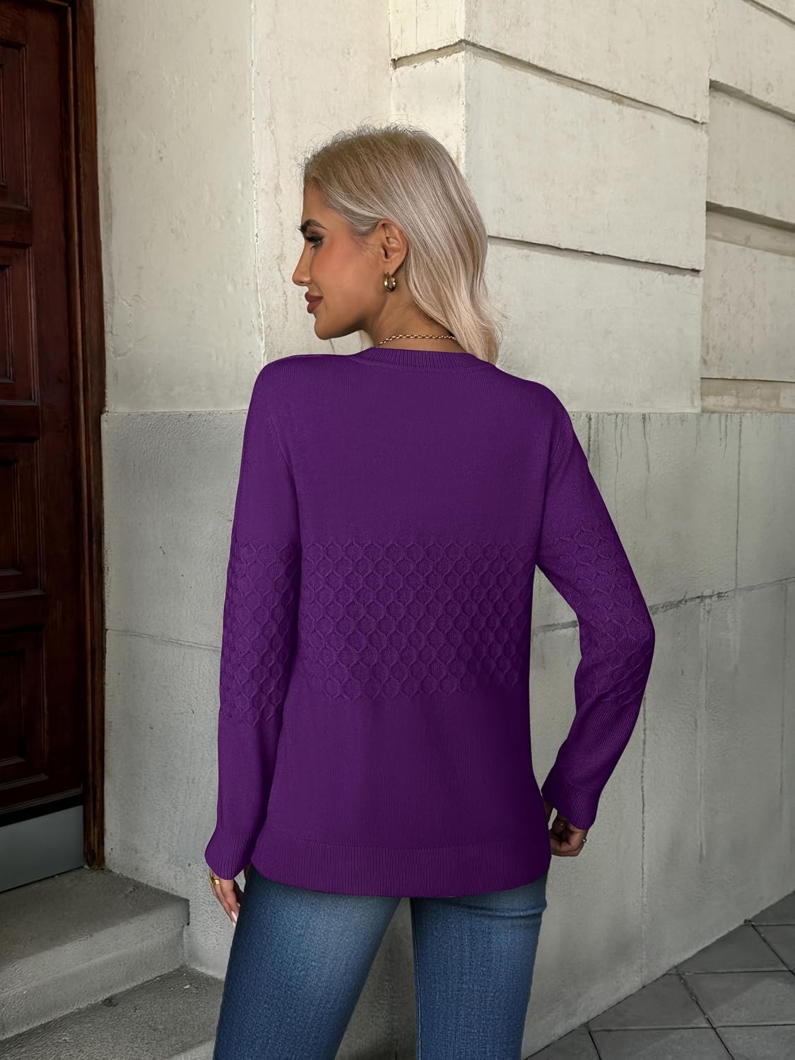 image:imageZeagoo Womens Sweaters Long Sleeve Crew Neck Ribbed Knit Tops Fall ClothesA Purple