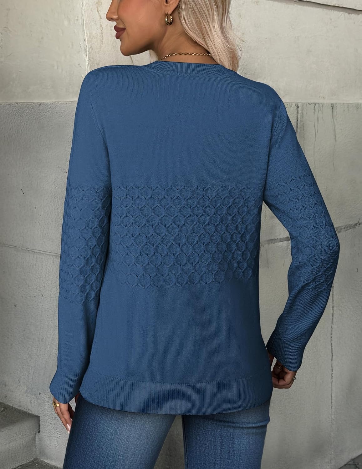 image:imageZeagoo Womens Sweaters Long Sleeve Crew Neck Ribbed Knit Tops Fall ClothesA Royal Blue