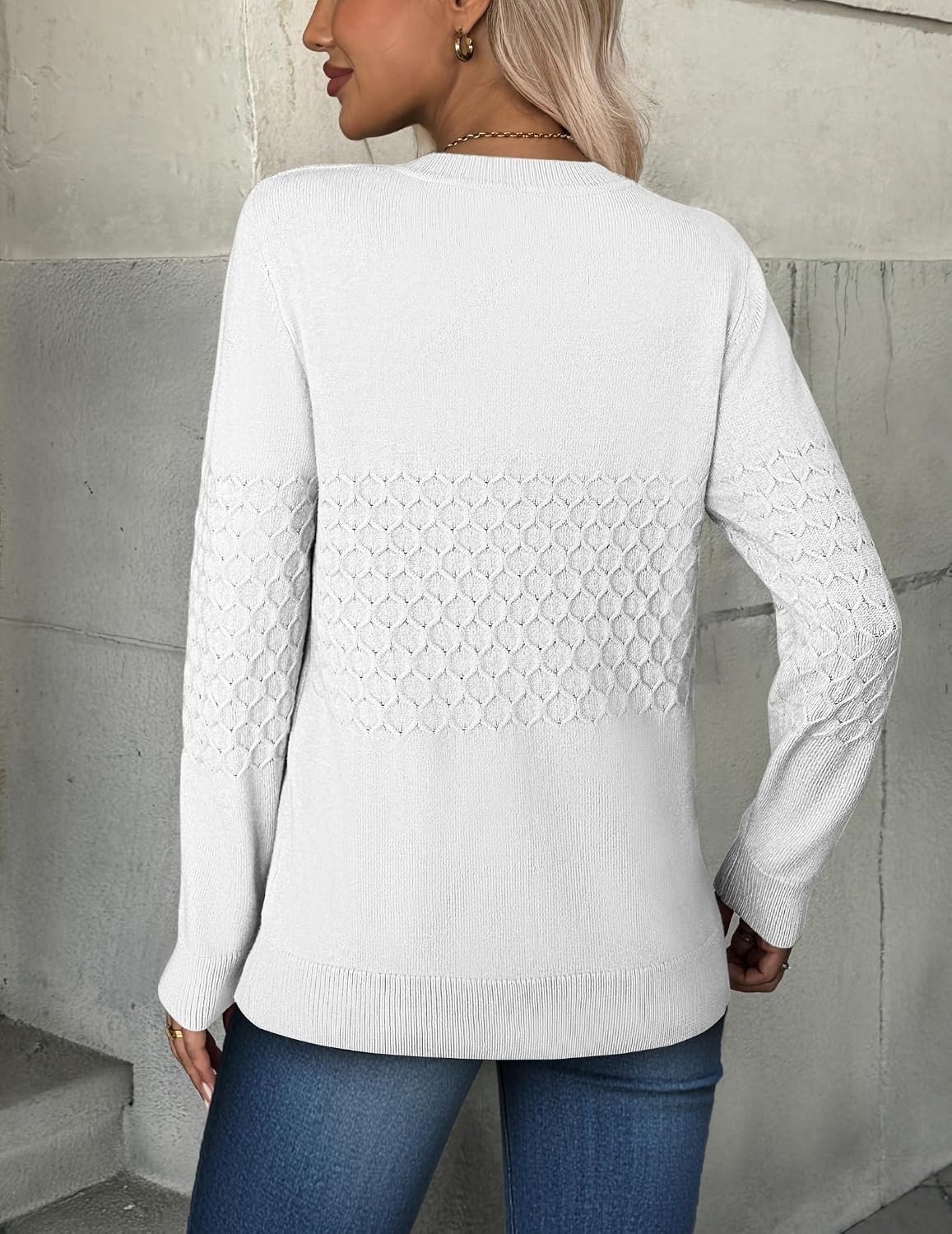 image:imageZeagoo Womens Sweaters Long Sleeve Crew Neck Ribbed Knit Tops Fall ClothesA White