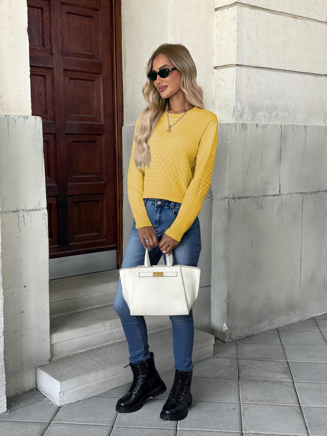 image:imageZeagoo Womens Sweaters Long Sleeve Crew Neck Ribbed Knit Tops Fall ClothesA Yellow