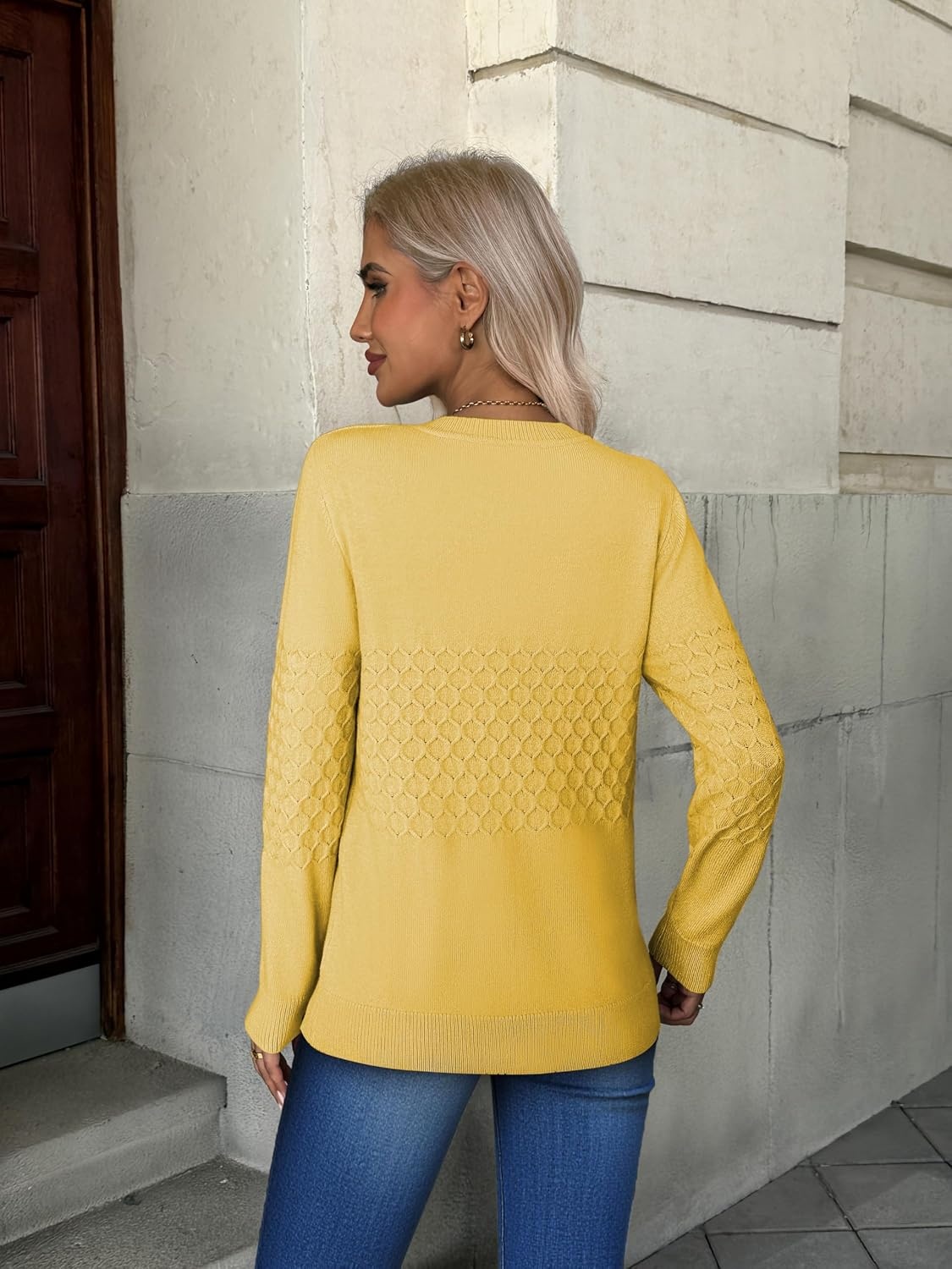 image:imageZeagoo Womens Sweaters Long Sleeve Crew Neck Ribbed Knit Tops Fall ClothesA Yellow
