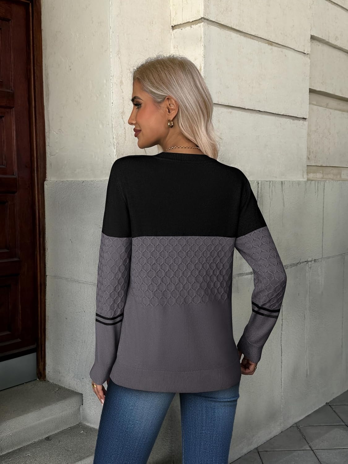 image:imageZeagoo Womens Sweaters Long Sleeve Crew Neck Ribbed Knit Tops Fall ClothesBlackgray