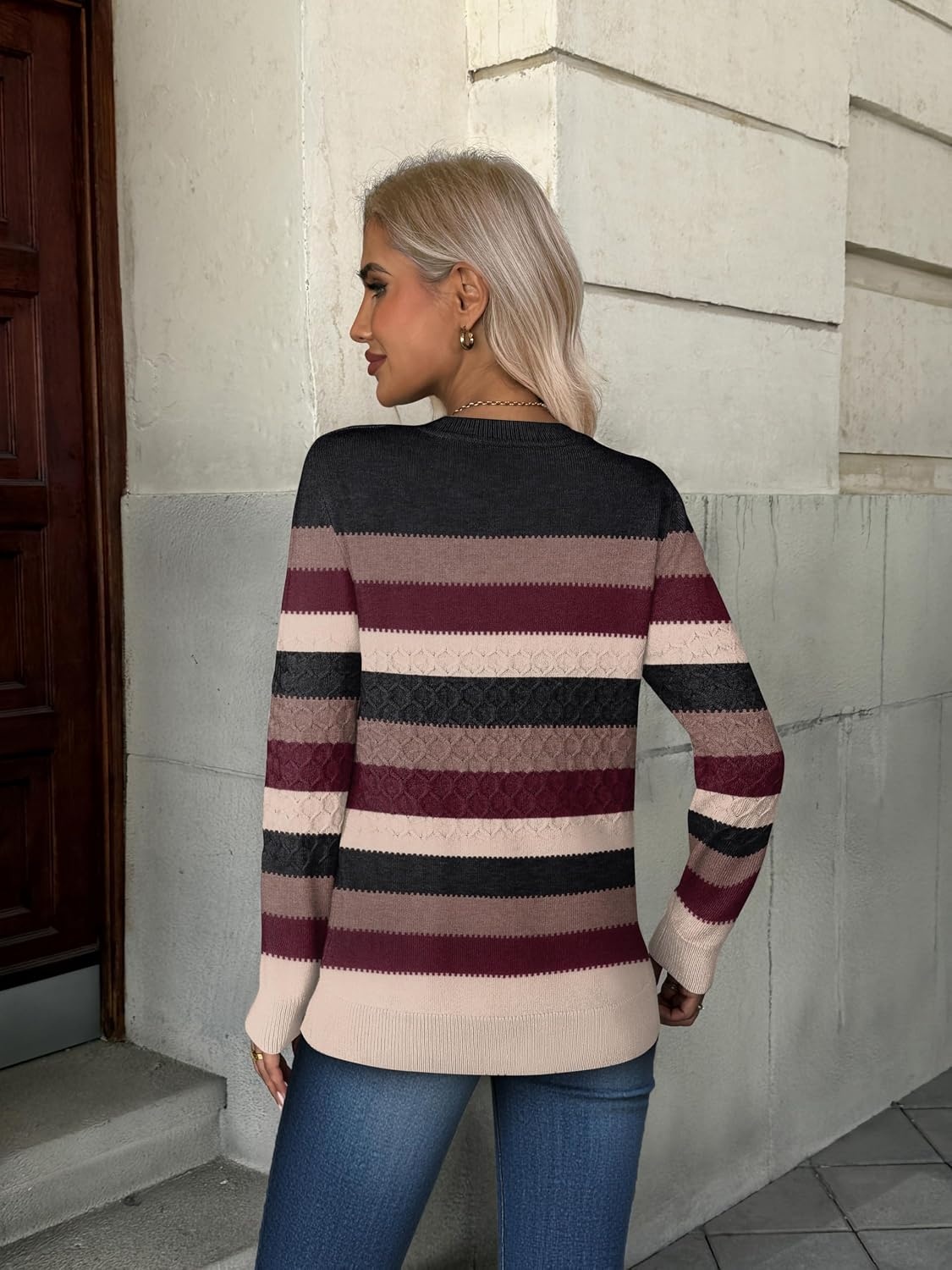 image:imageZeagoo Womens Sweaters Long Sleeve Crew Neck Ribbed Knit Tops Fall ClothesColorblock 229