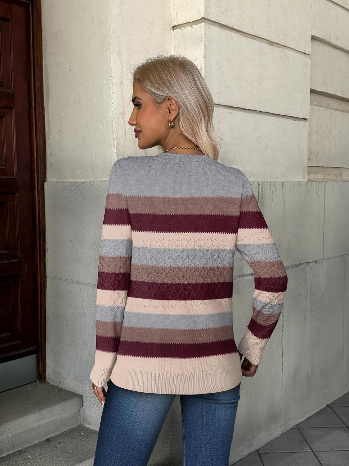 image:imageZeagoo Womens Sweaters Long Sleeve Crew Neck Ribbed Knit Tops Fall ClothesColorblock 276