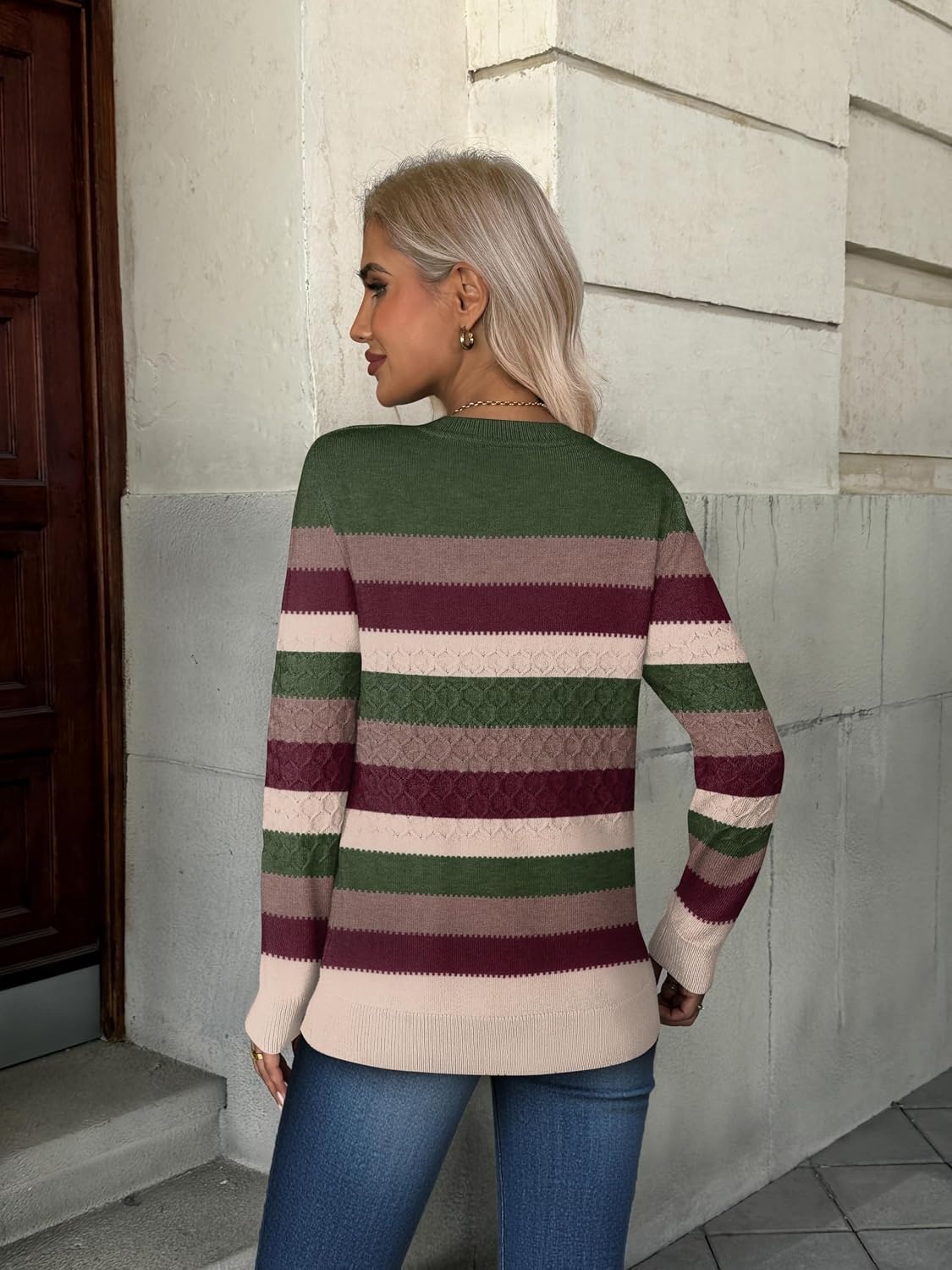 image:imageZeagoo Womens Sweaters Long Sleeve Crew Neck Ribbed Knit Tops Fall ClothesColorblock 277