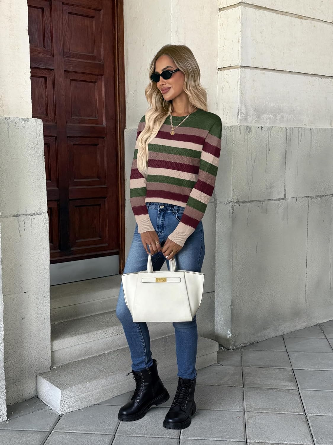 image:imageZeagoo Womens Sweaters Long Sleeve Crew Neck Ribbed Knit Tops Fall ClothesColorblock 277