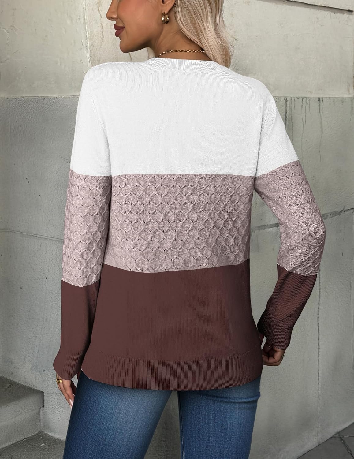 image:imageZeagoo Womens Sweaters Long Sleeve Crew Neck Ribbed Knit Tops Fall ClothesColorblock 284