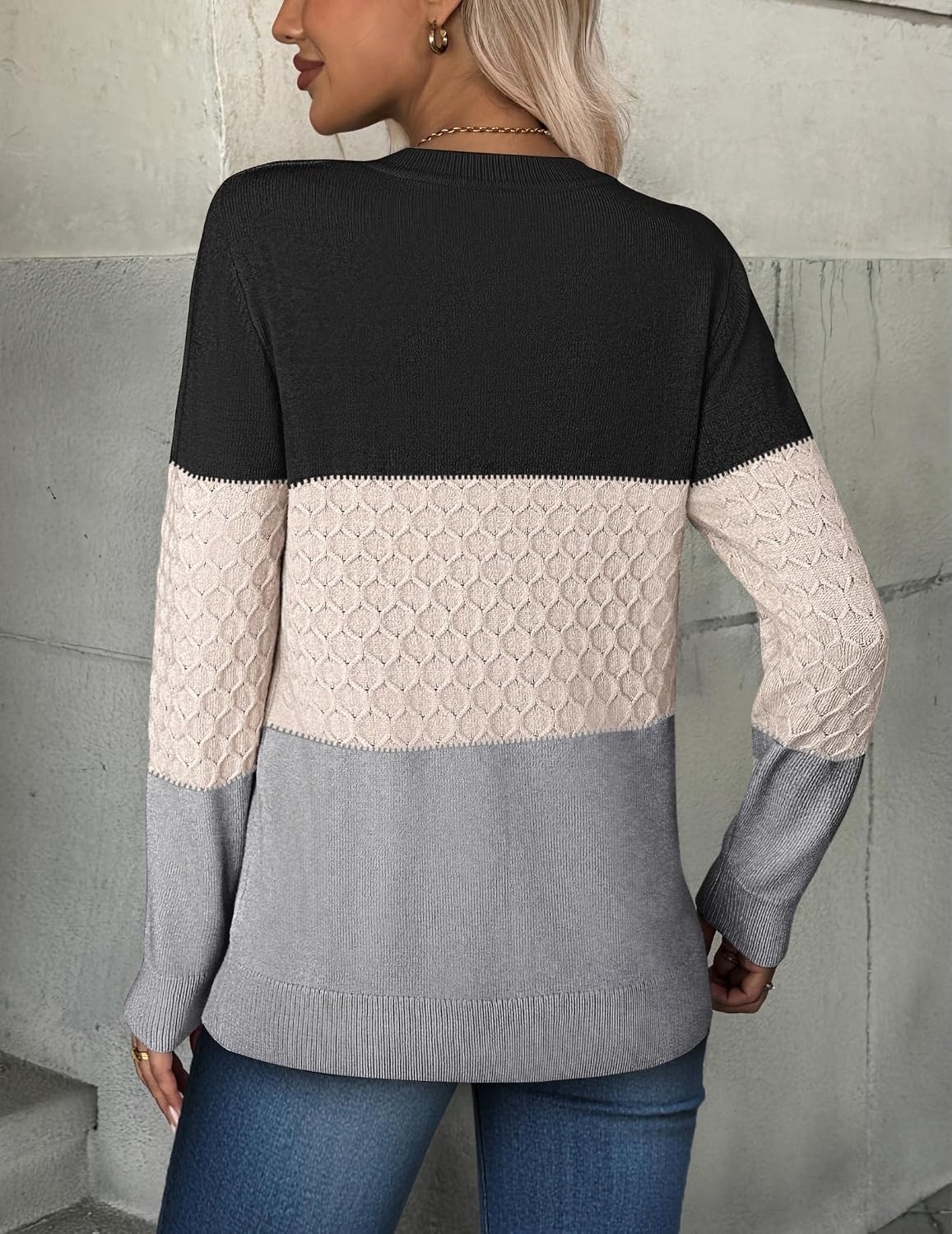 image:imageZeagoo Womens Sweaters Long Sleeve Crew Neck Ribbed Knit Tops Fall ClothesColorblock 558