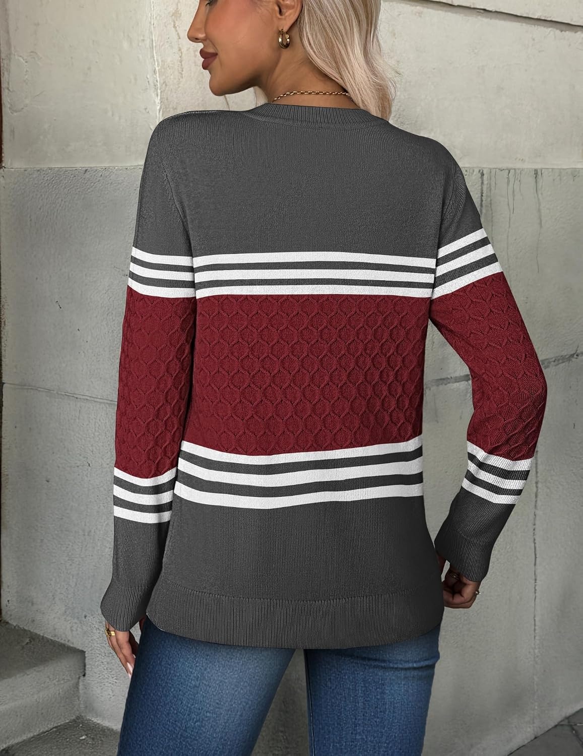image:imageZeagoo Womens Sweaters Long Sleeve Crew Neck Ribbed Knit Tops Fall ClothesRed Black
