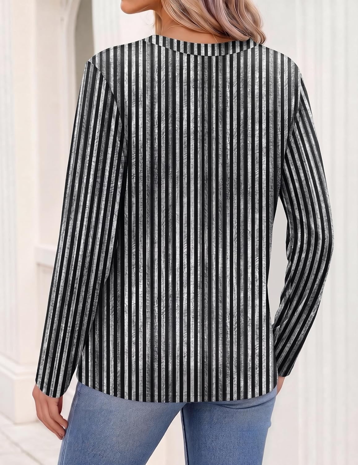 image:imageZeagoo Womens Tops Long Sleeve V Neck Tee Shirts Cute Dressy CasualBlack Stripes Tz530