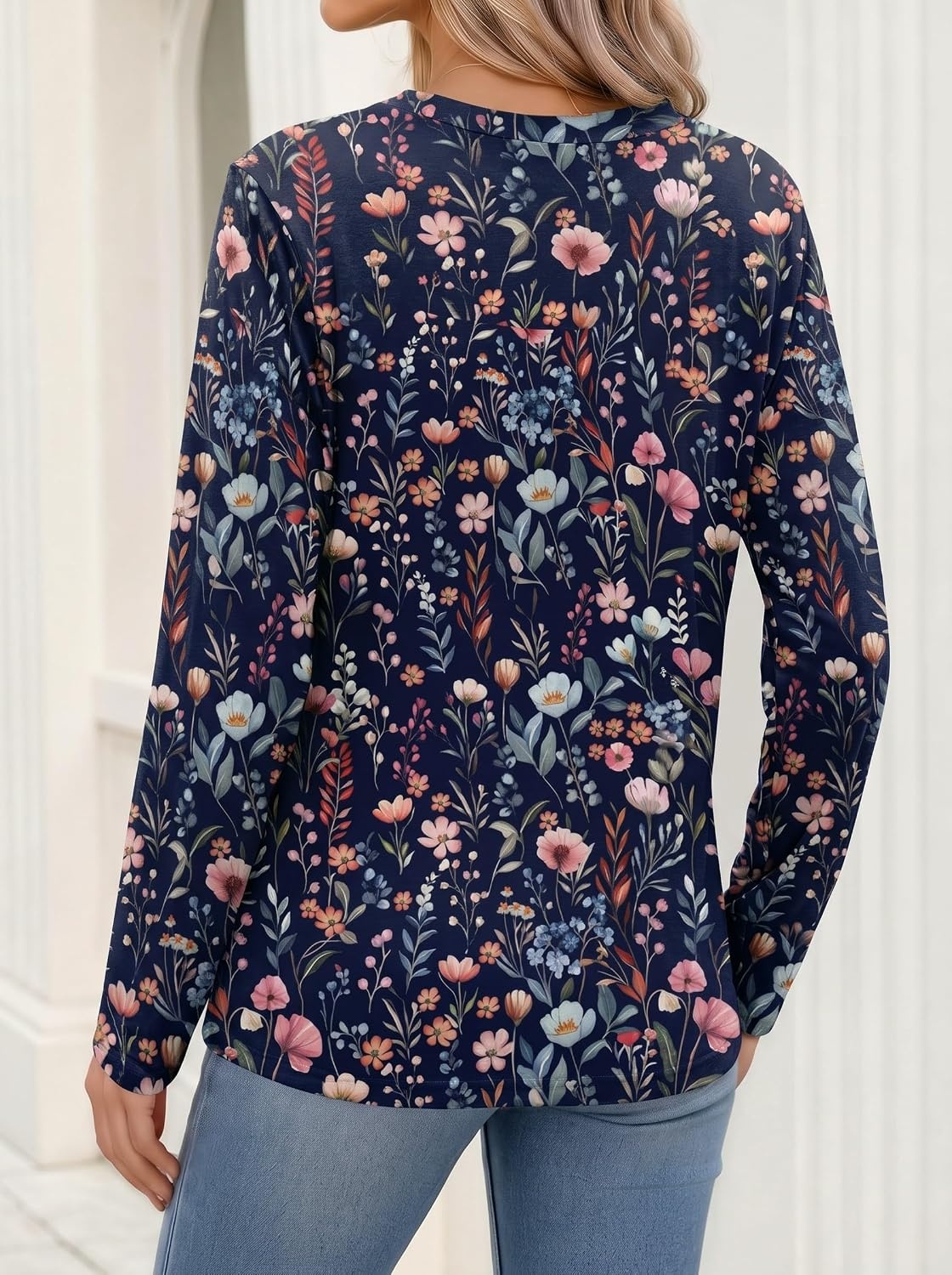 image:imageZeagoo Womens Tops Long Sleeve V Neck Tee Shirts Cute Dressy CasualBlue Flowers Wf184