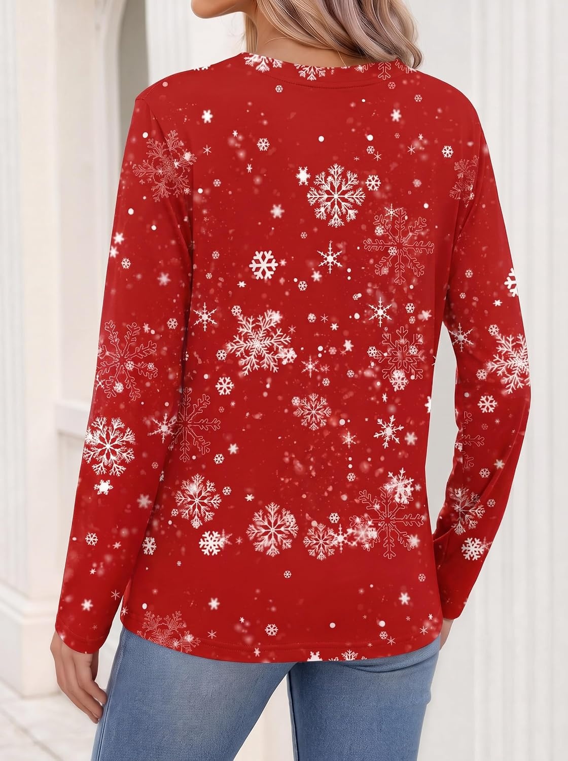 image:imageZeagoo Womens Tops Long Sleeve V Neck Tee Shirts Cute Dressy CasualRed Snowman Sd508