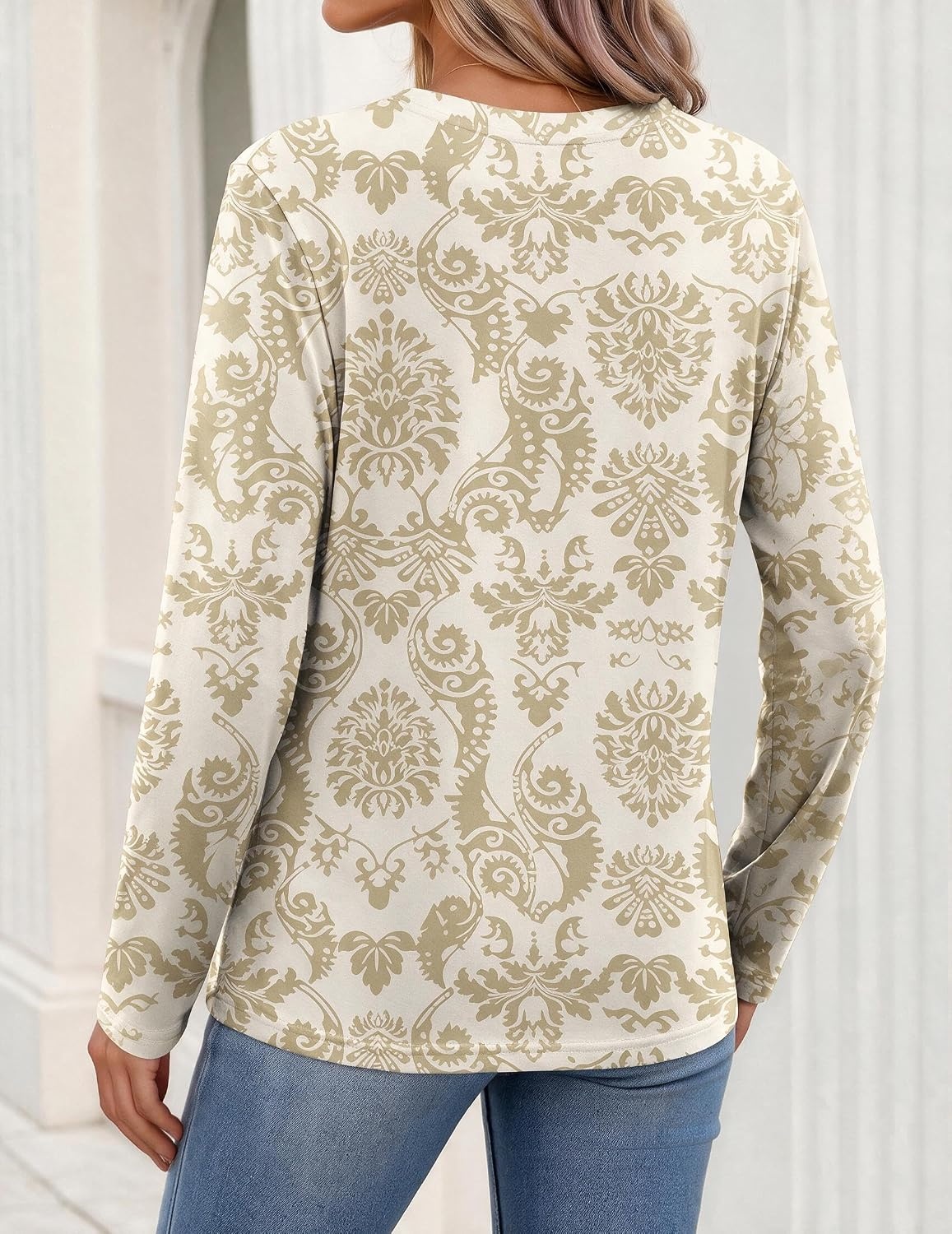 image:imageZeagoo Womens Tops Long Sleeve V Neck Tee Shirts Cute Dressy CasualTree Apricot Sd505