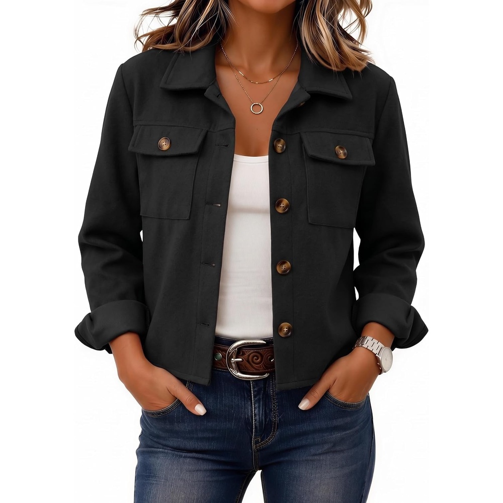 image:imageZeagoo Flannels for Women Cropped Shacket Jacket Fashion Plaid Fall CoatZblack